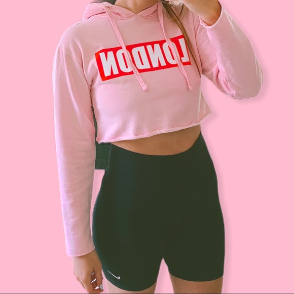 2/$20 SALE Baby Pink LONDON Crop Hoodie - Picture 3 of 3